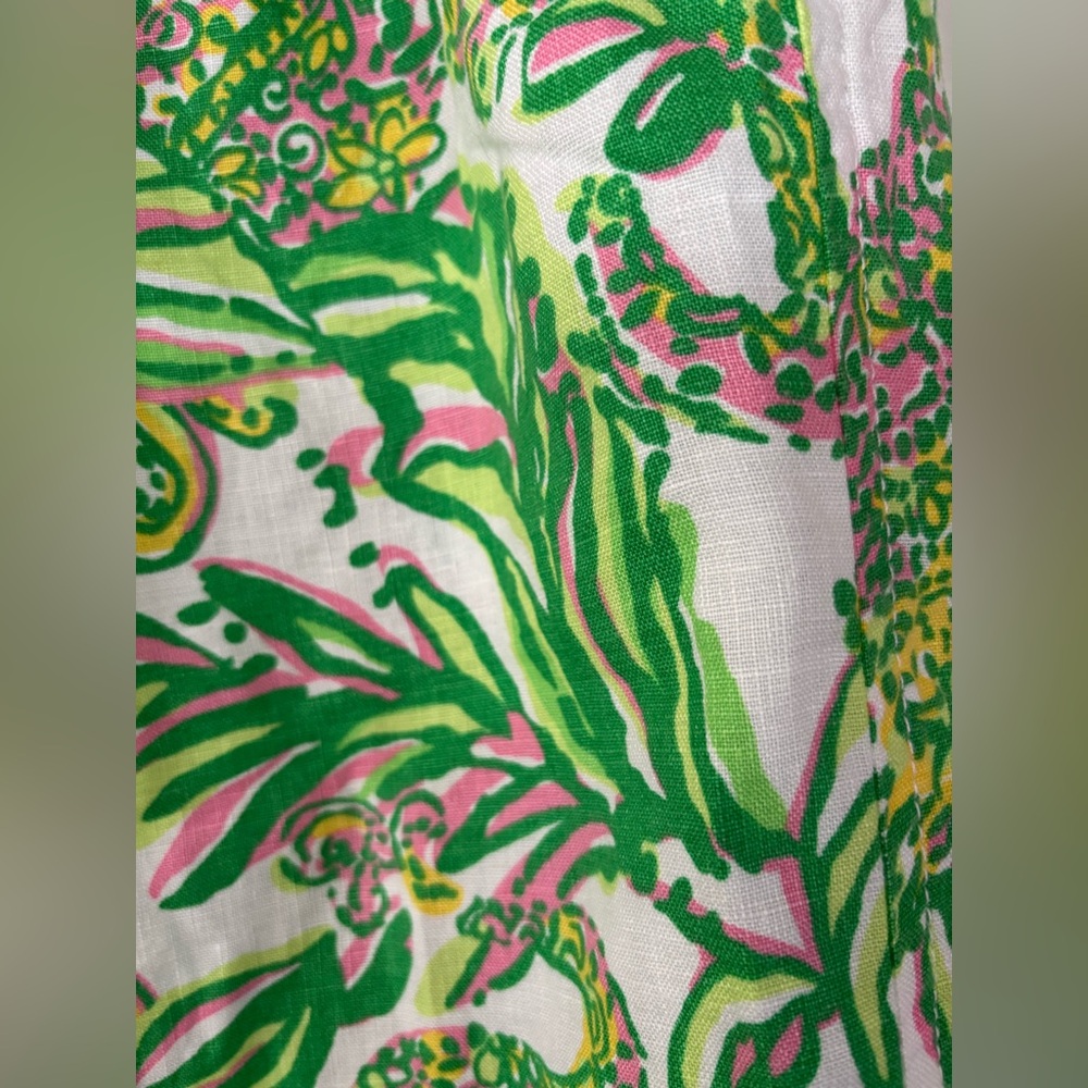 NEW Lilly Pulitzer The Beach Pant Linen Seeing Pink Elephants Print Wide Leg XS - Picture 4 of 6